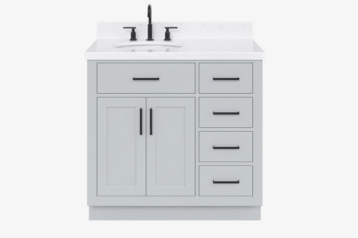 Ariel hepburn 36-37 in. left offset oval sink vanity with 1.5-0.75 in. with countertop