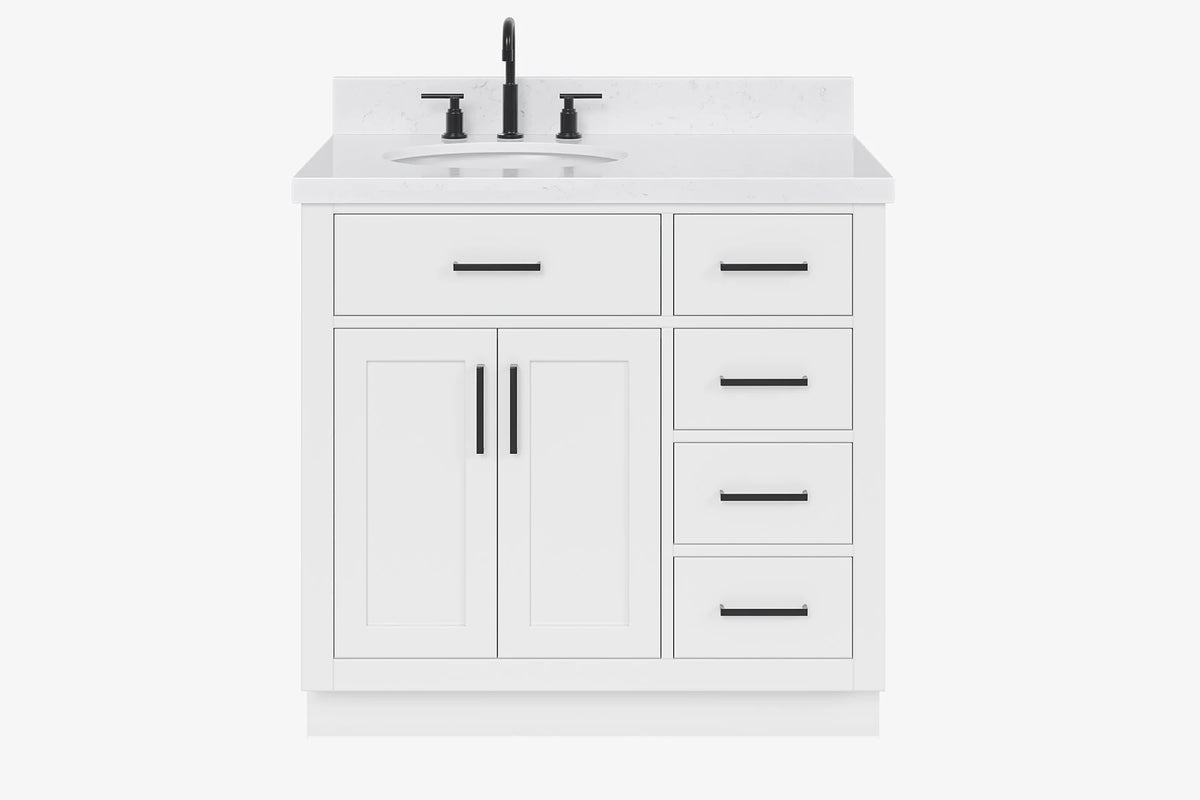 Ariel hepburn 36-37 in. left offset oval sink vanity with 1.5-0.75 in. with countertop