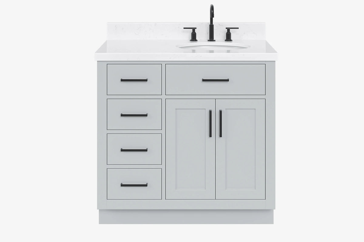 Ariel hepburn 36-37 in. right offset oval sink vanity with 0.75-1.5 in. with countertop