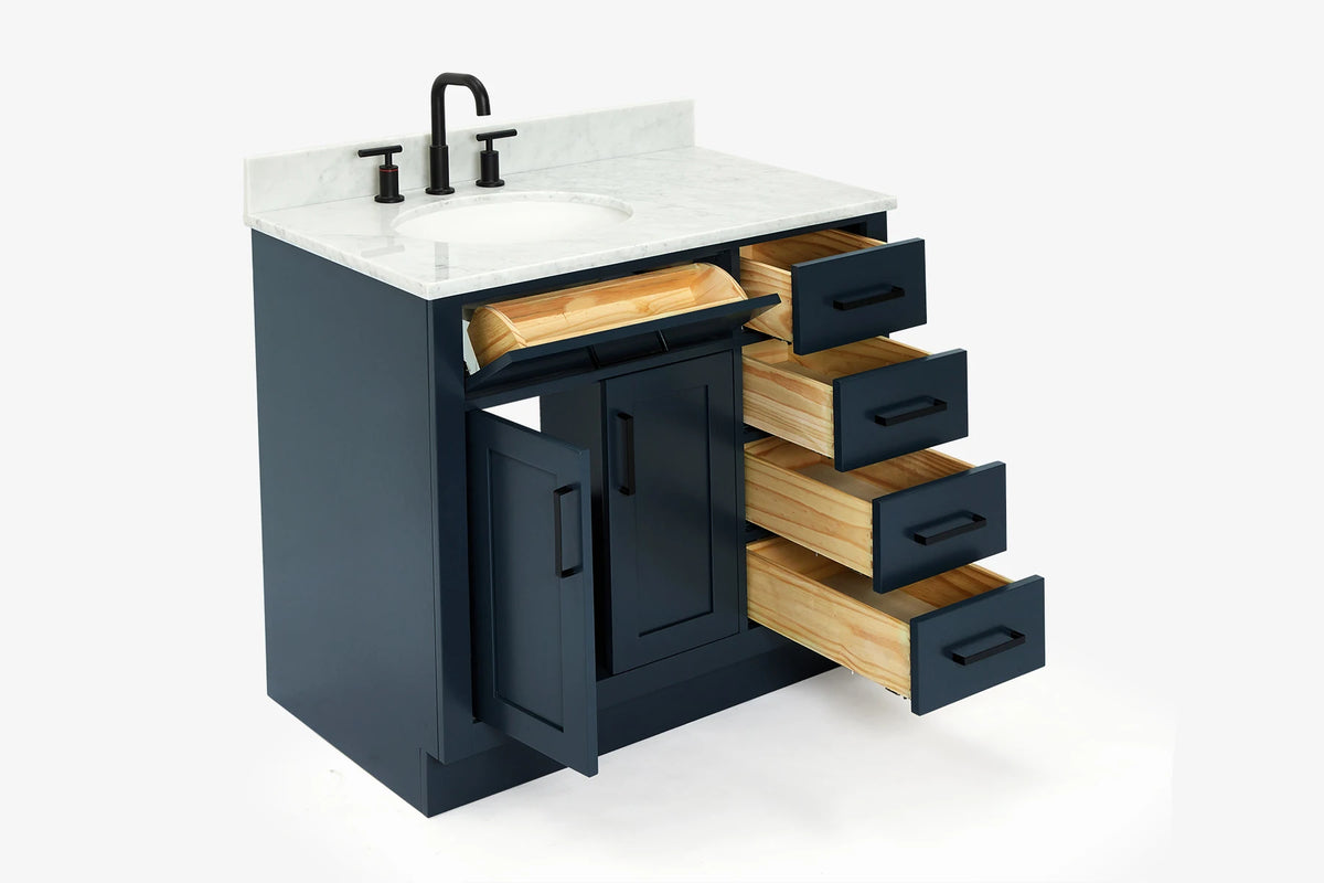 Ariel hepburn 36-37 in. left offset oval sink vanity with 1.5-0.75 in. with countertop