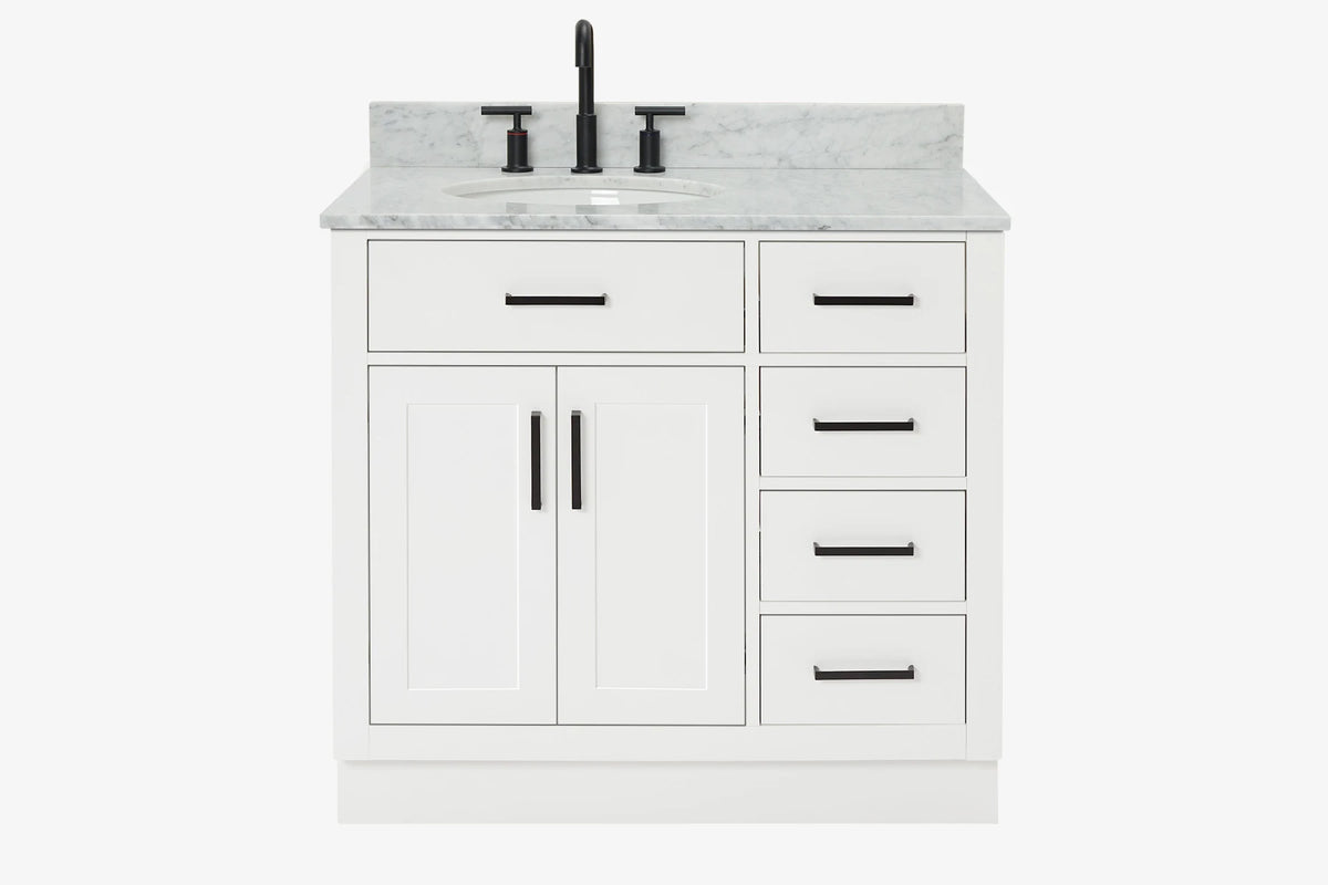 Ariel hepburn 36-37 in. left offset oval sink vanity with 1.5-0.75 in. with countertop