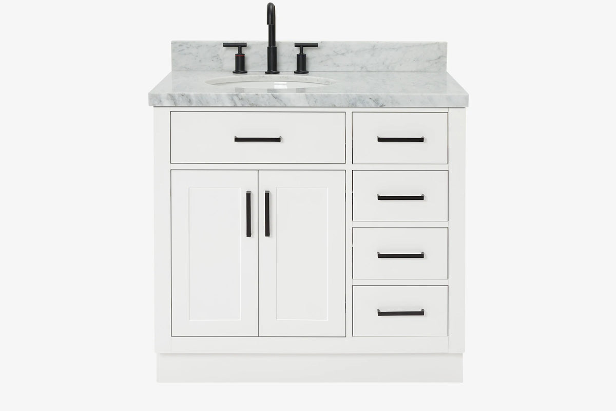 Ariel hepburn 36-37 in. left offset oval sink vanity with 1.5-0.75 in. with countertop
