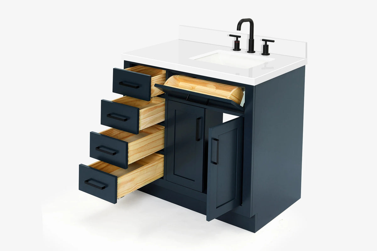 Ariel hepburn 36-37 in. right offset rectangle sink vanity with 0.75-1.5 in. with countertop