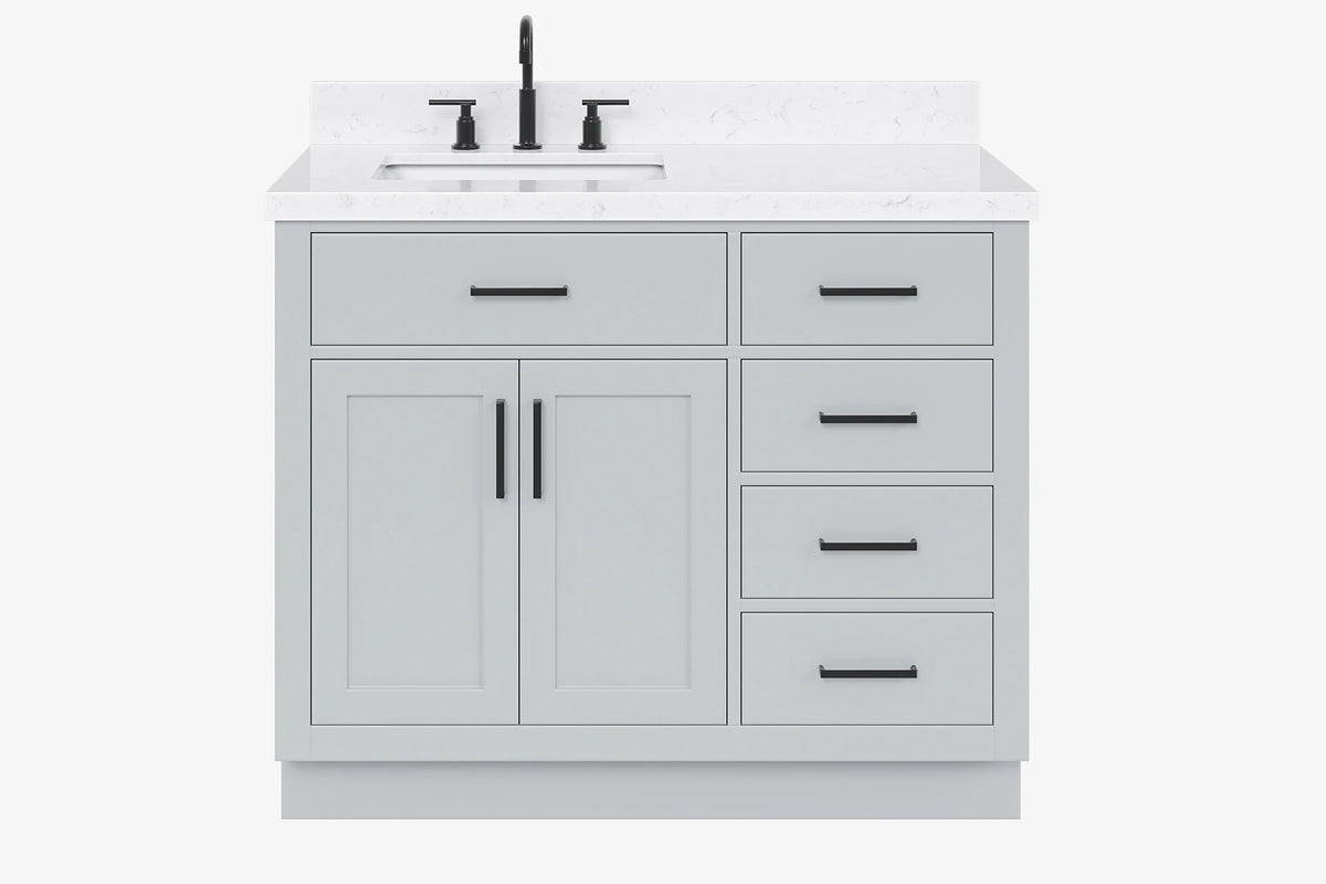 Ariel hepburn 42-43 in. left offset rectangle sink vanity with 0.75-1.5 inch with countertop