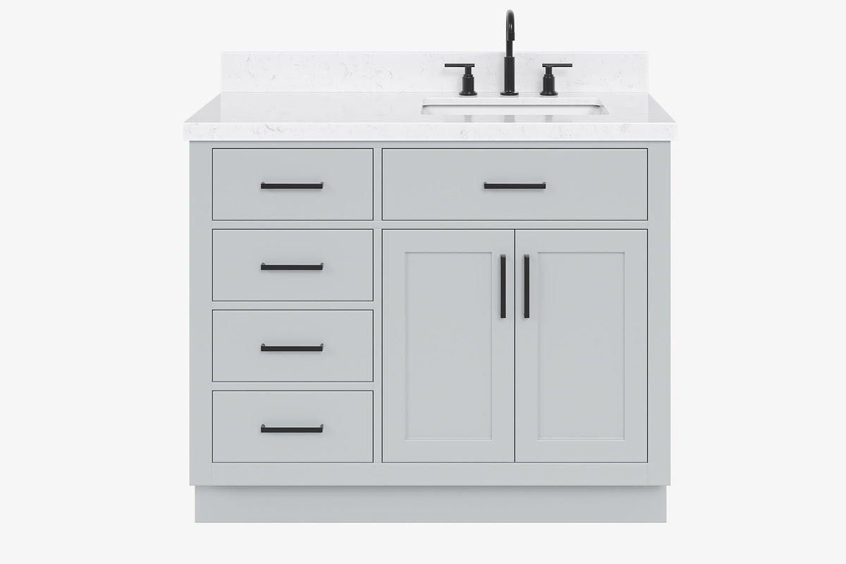 Ariel hepburn 43 in. right offset rectangle sink vanity with 0.75 in. carrara white countertop in white