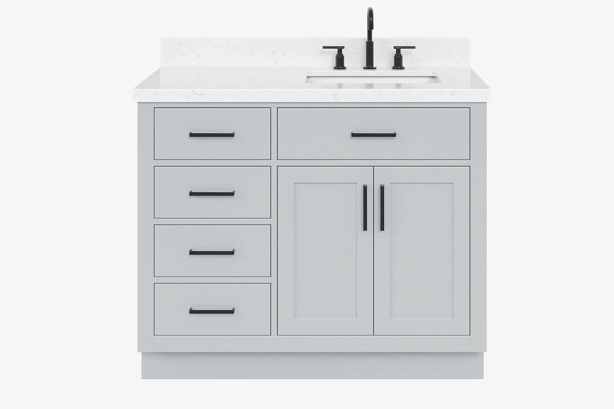 Ariel hepburn 42-43 in. right offset rectangle sink bathroom vanity with countertop 0.75-1.5 in edge