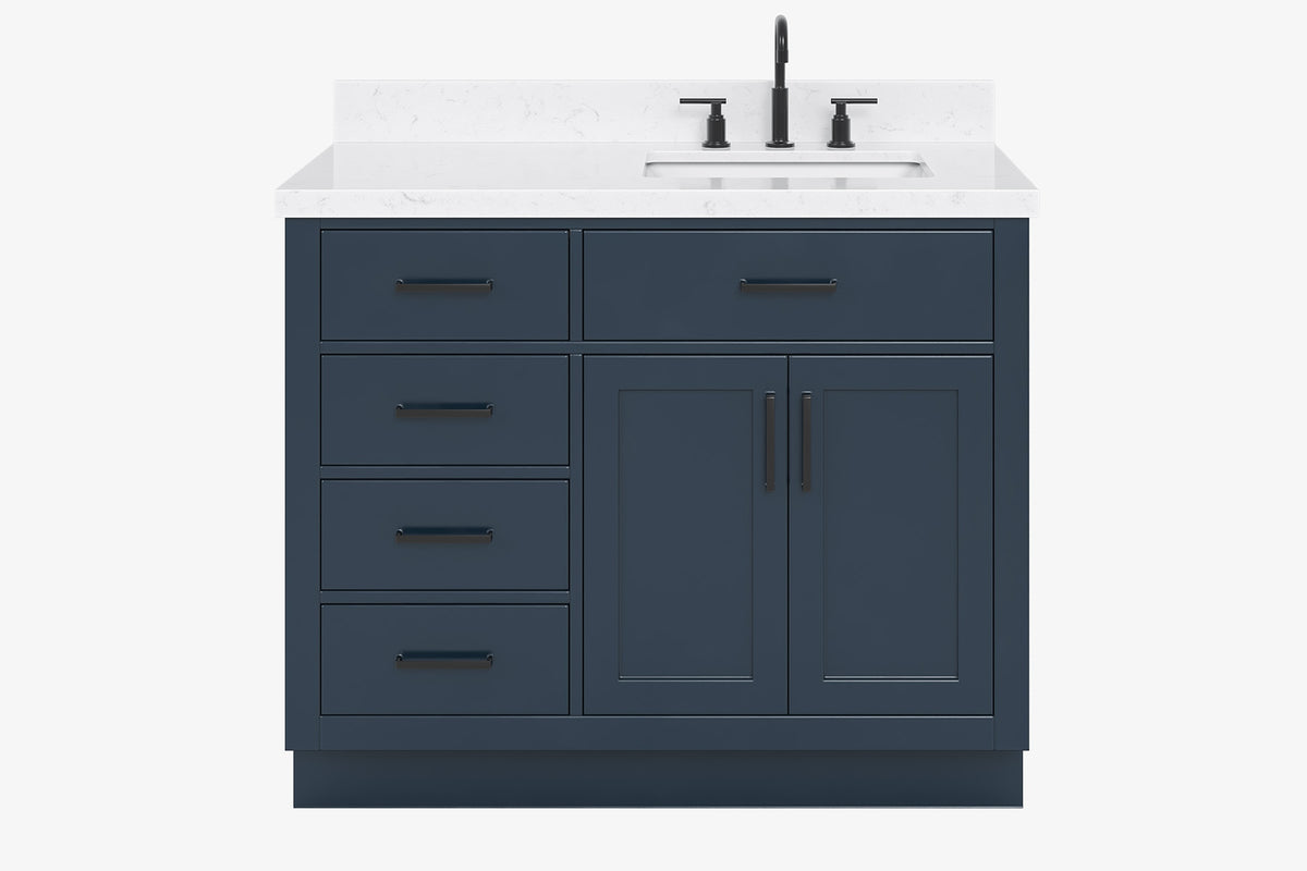 Ariel hepburn 43 in. right offset rectangle sink vanity with 0.75 in. carrara white countertop in white