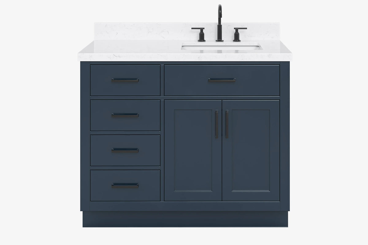Ariel hepburn 42-43 in. right offset rectangle sink bathroom vanity with countertop 0.75-1.5 in edge