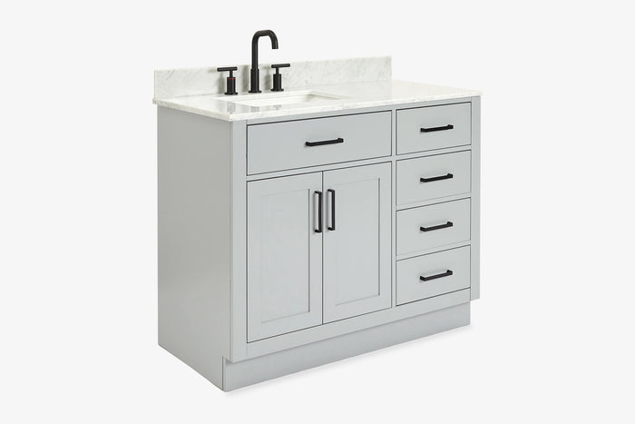 Ariel hepburn 42-43 in. left offset rectangle sink vanity with 0.75-1.5 inch with countertop
