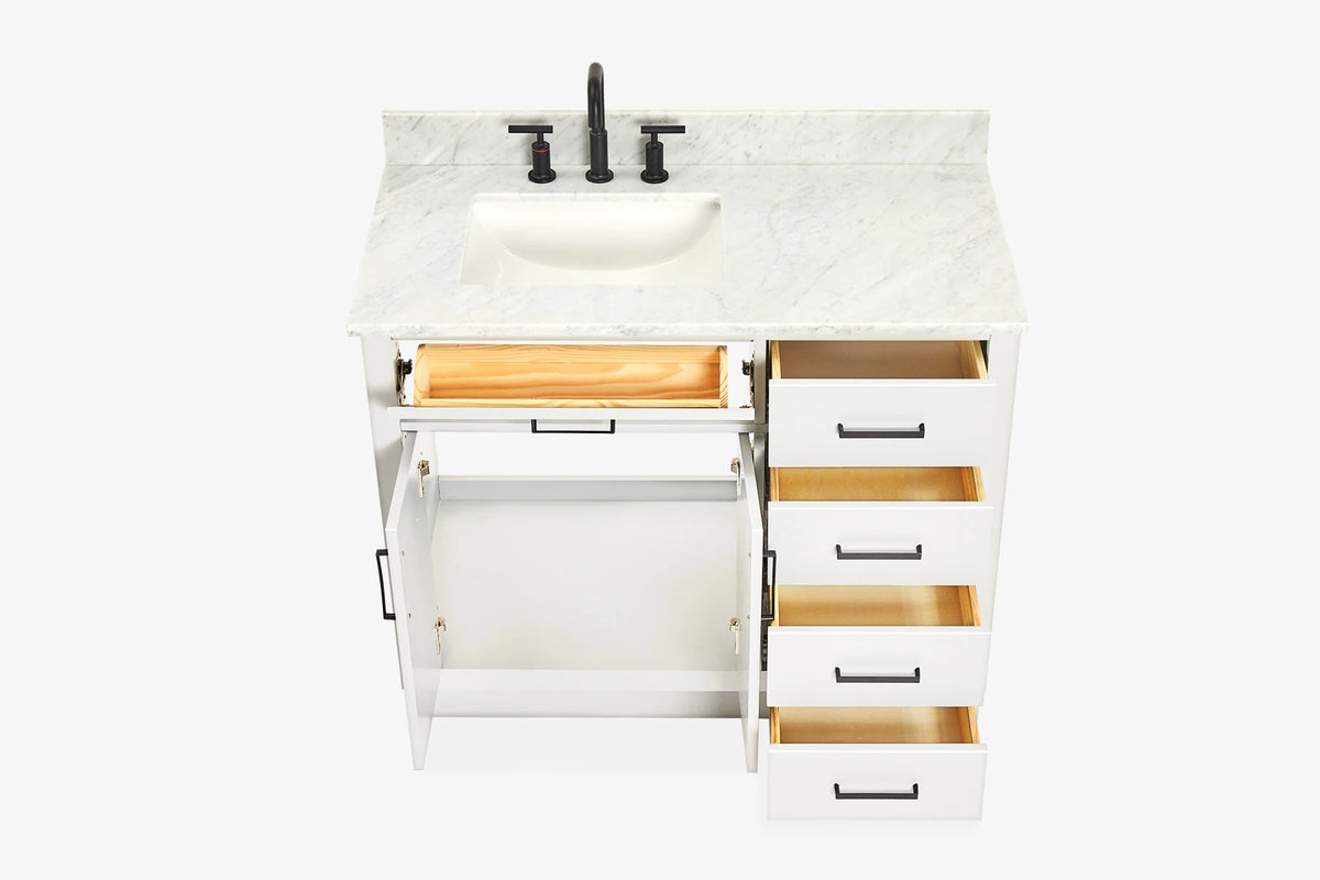 Ariel hepburn 42-43 in. left offset rectangle sink vanity with 0.75-1.5 inch with countertop