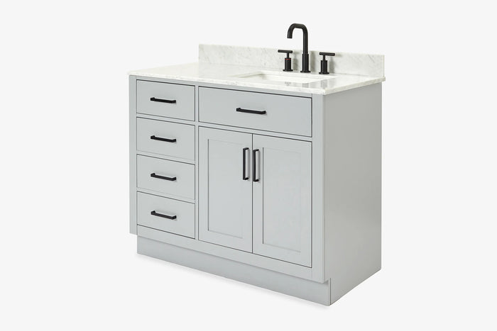 Ariel hepburn 43 in. right offset rectangle sink vanity with 0.75 in. carrara white countertop in white