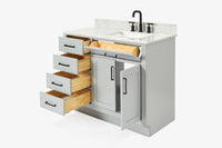 Ariel hepburn 43 in. right offset rectangle sink vanity with 0.75 in. carrara white countertop in white