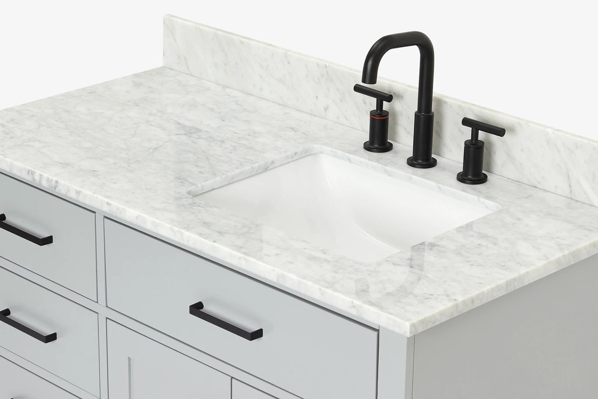 Ariel hepburn 43 in. right offset rectangle sink vanity with 0.75 in. carrara white countertop in white
