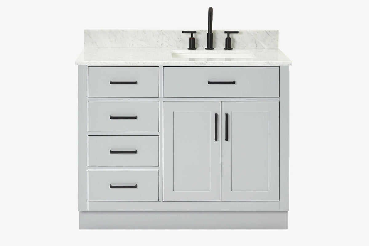 Ariel hepburn 42-43 in. right offset rectangle sink bathroom vanity with countertop 0.75-1.5 in edge