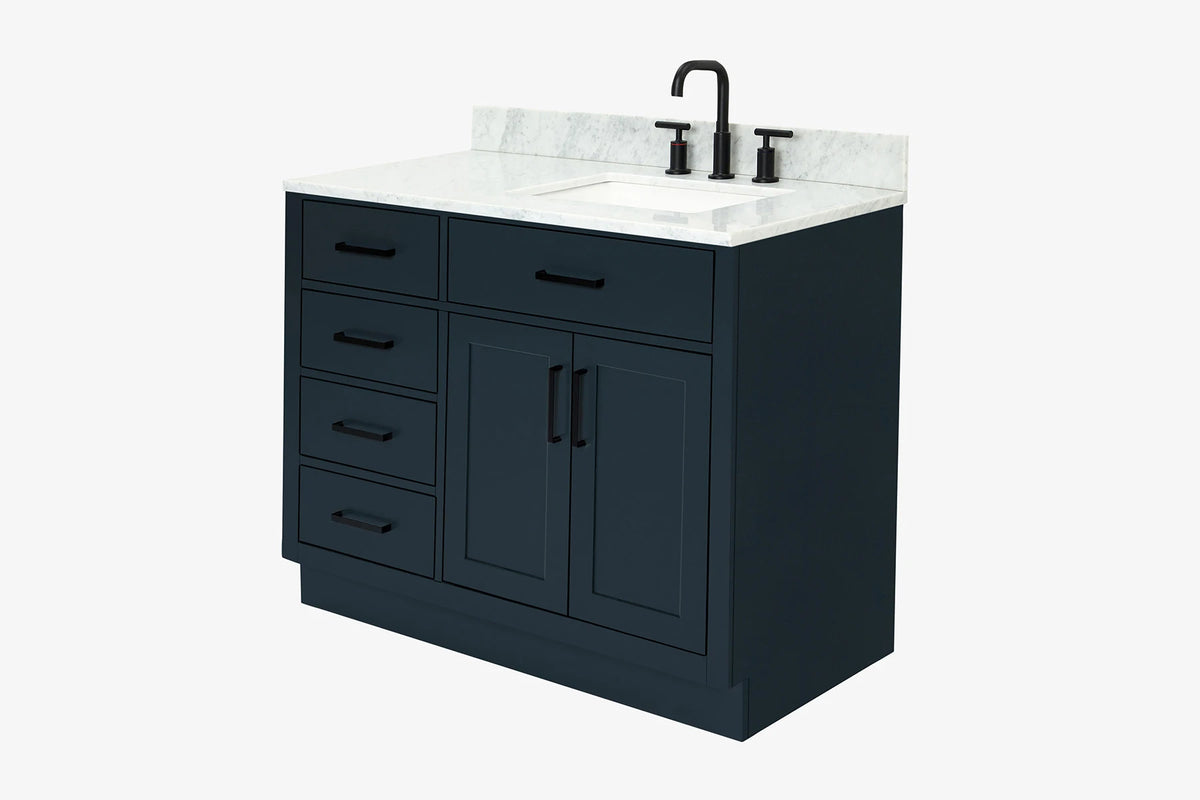 Ariel hepburn 43 in. right offset rectangle sink vanity with 0.75 in. carrara white countertop in white