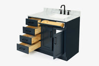 Ariel hepburn 43 in. right offset rectangle sink vanity with 0.75 in. carrara white countertop in white