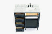 Ariel hepburn 43 in. right offset rectangle sink vanity with 0.75 in. carrara white countertop in white