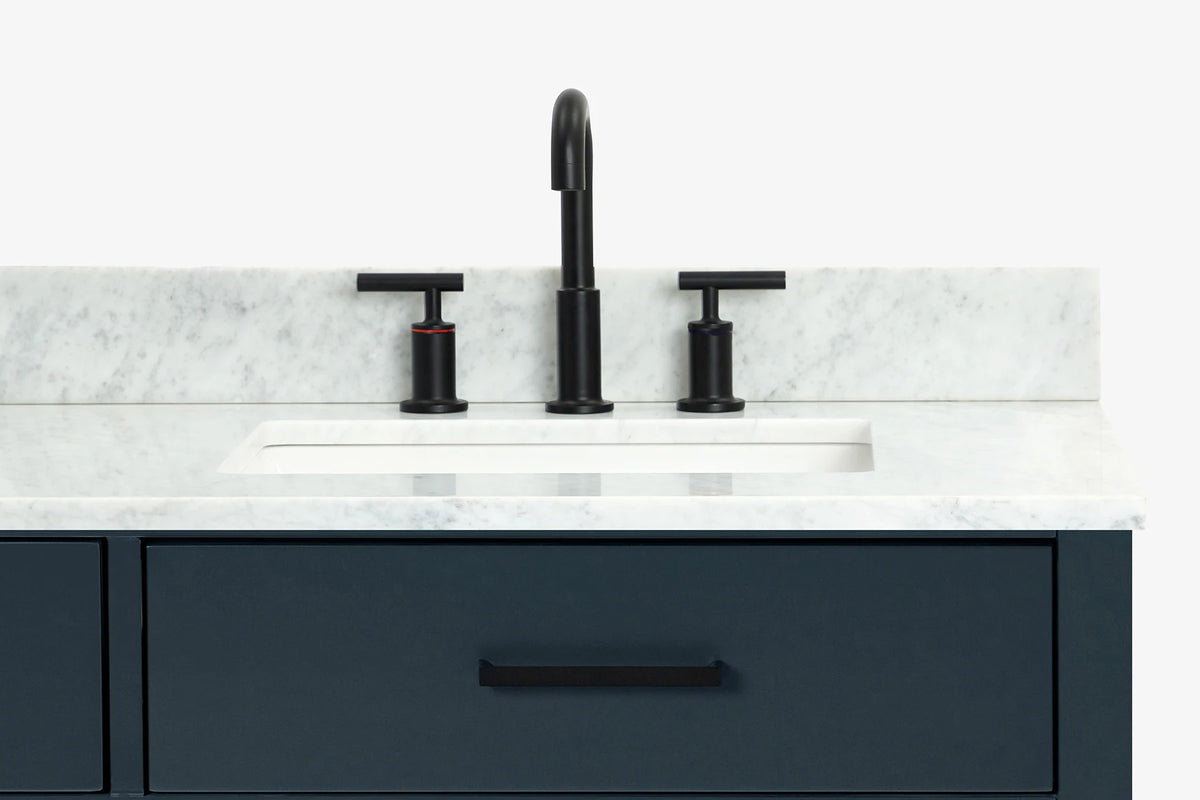 Ariel hepburn 43 in. right offset rectangle sink vanity with 0.75 in. carrara white countertop in white