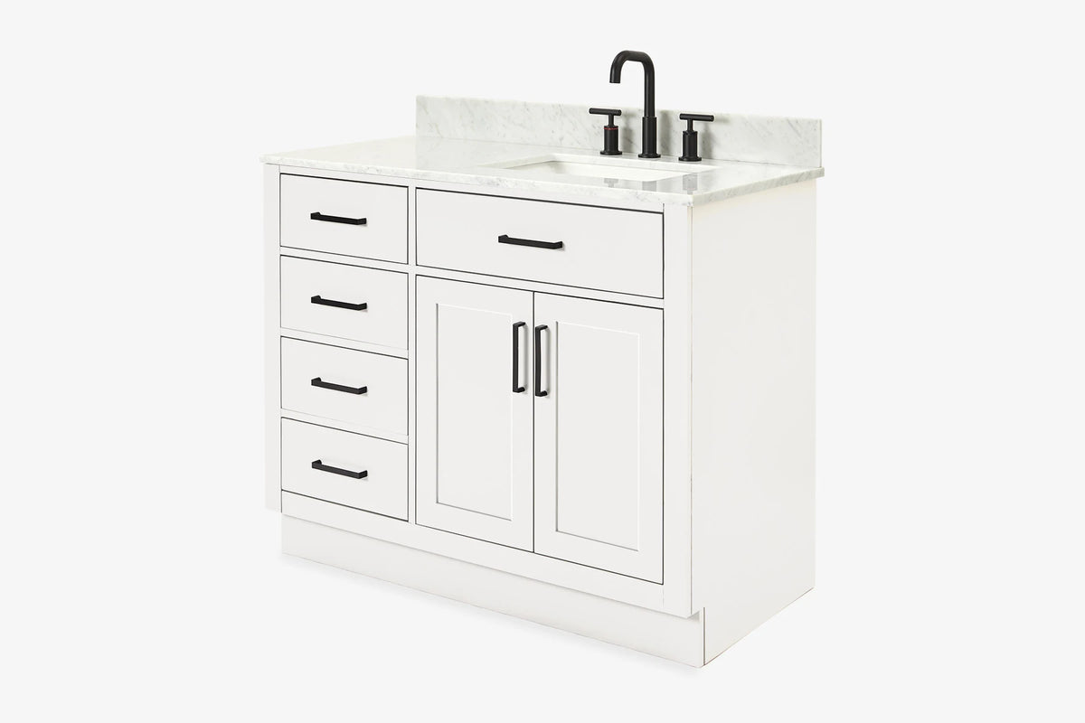 Ariel hepburn 43 in. right offset rectangle sink vanity with 0.75 in. carrara white countertop in white