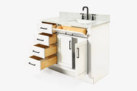 Ariel hepburn 43 in. right offset rectangle sink vanity with 0.75 in. carrara white countertop in white