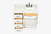 Ariel hepburn 43 in. right offset rectangle sink vanity with 0.75 in. carrara white countertop in white