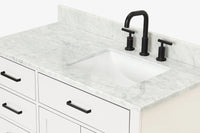 Ariel hepburn 43 in. right offset rectangle sink vanity with 0.75 in. carrara white countertop in white