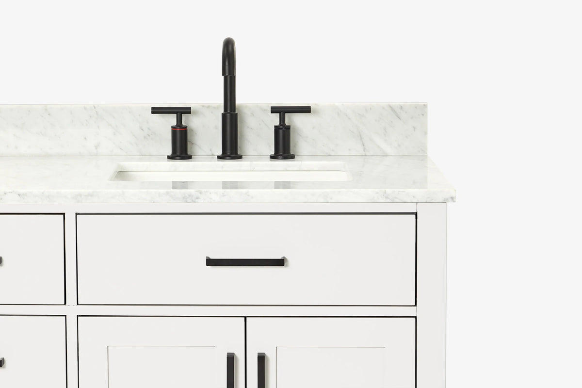 Ariel hepburn 43 in. right offset rectangle sink vanity with 0.75 in. carrara white countertop in white