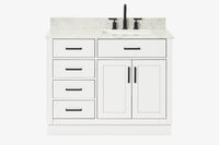 Ariel hepburn 43 in. right offset rectangle sink vanity with 0.75 in. carrara white countertop in white