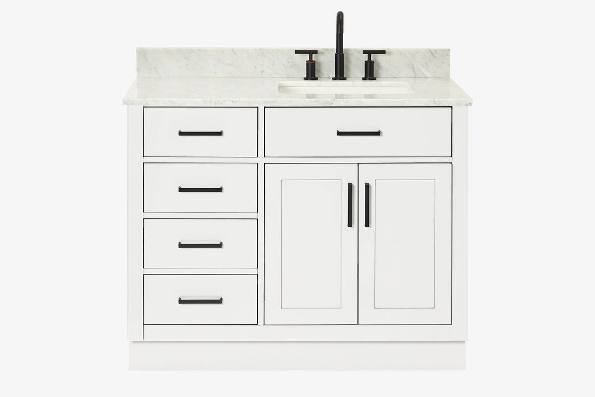 Ariel hepburn 42-43 in. right offset rectangle sink bathroom vanity with countertop 0.75-1.5 in edge