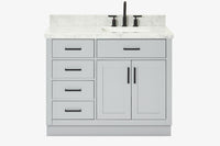 Ariel hepburn 43 in. right offset rectangle sink vanity with 0.75 in. carrara white countertop in white