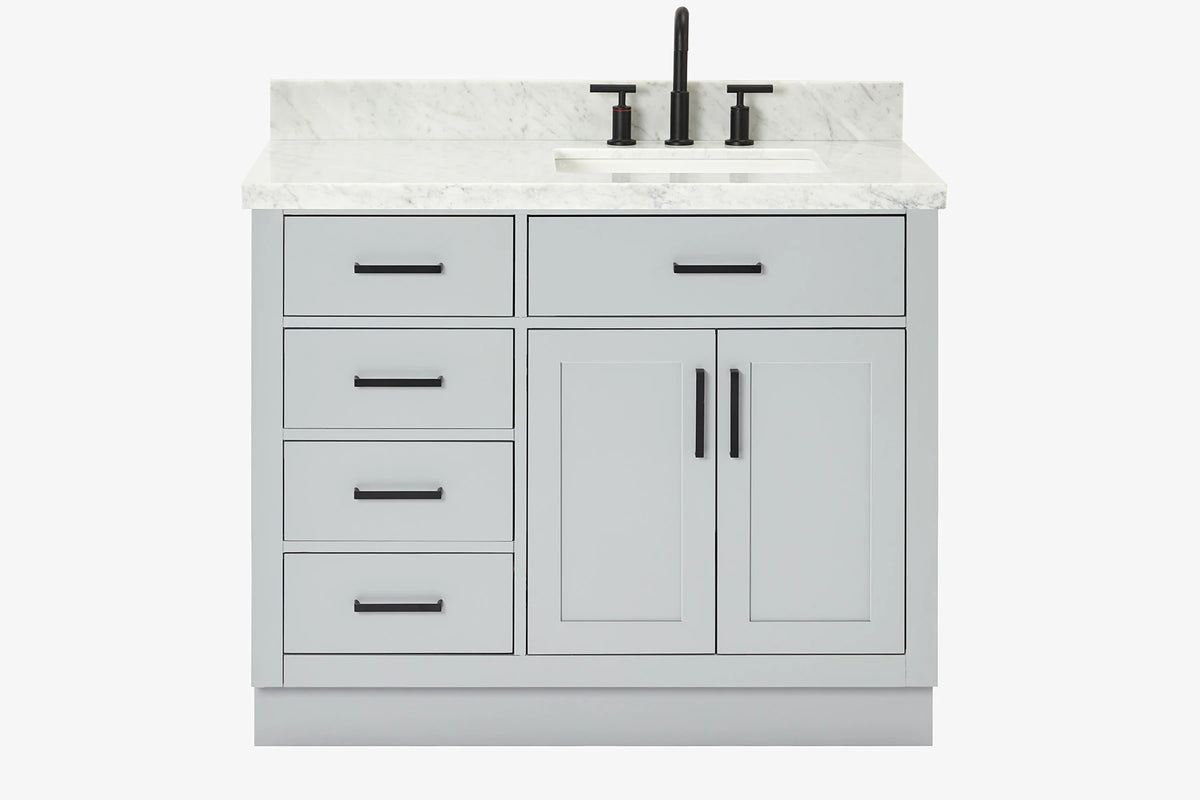 Ariel hepburn 42-43 in. right offset rectangle sink bathroom vanity with countertop 0.75-1.5 in edge