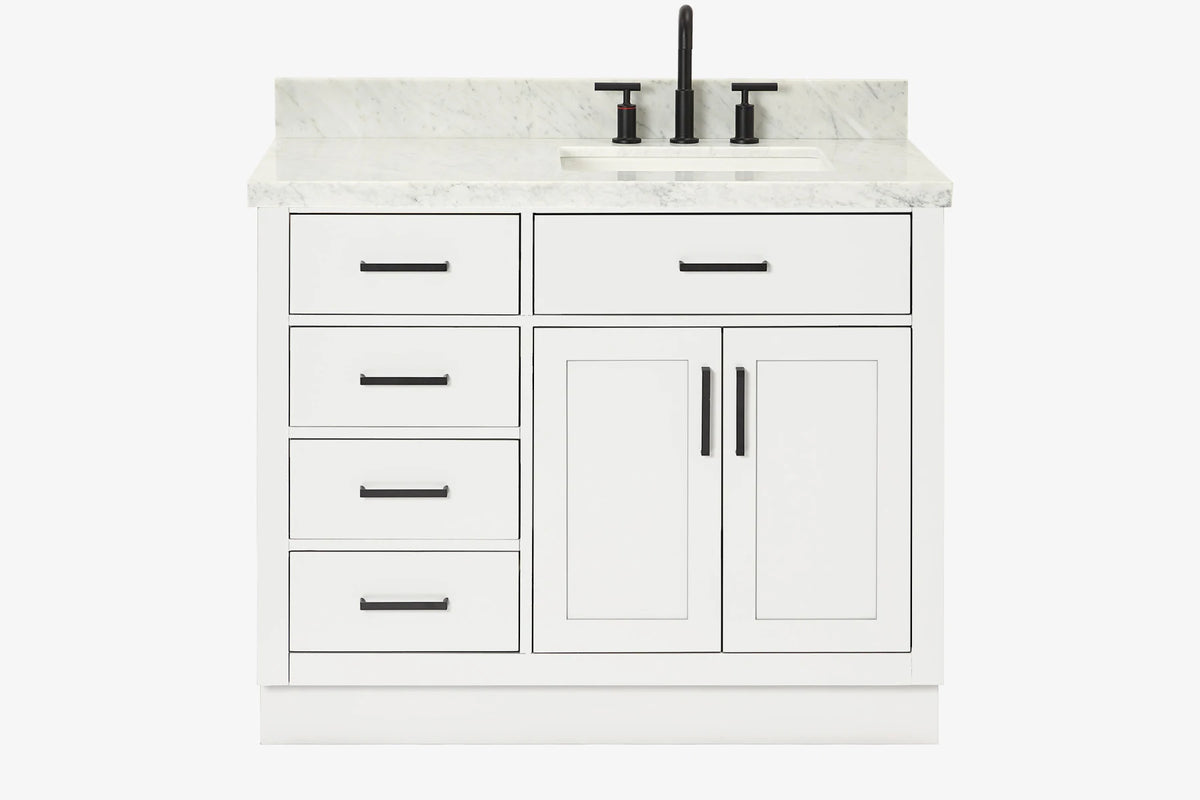 Ariel hepburn 42-43 in. right offset rectangle sink bathroom vanity with countertop 0.75-1.5 in edge
