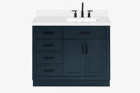 Ariel hepburn 43 in. right offset rectangle sink vanity with 0.75 in. carrara white countertop in white
