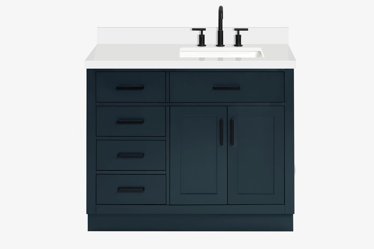 Ariel hepburn 42-43 in. right offset rectangle sink bathroom vanity with countertop 0.75-1.5 in edge