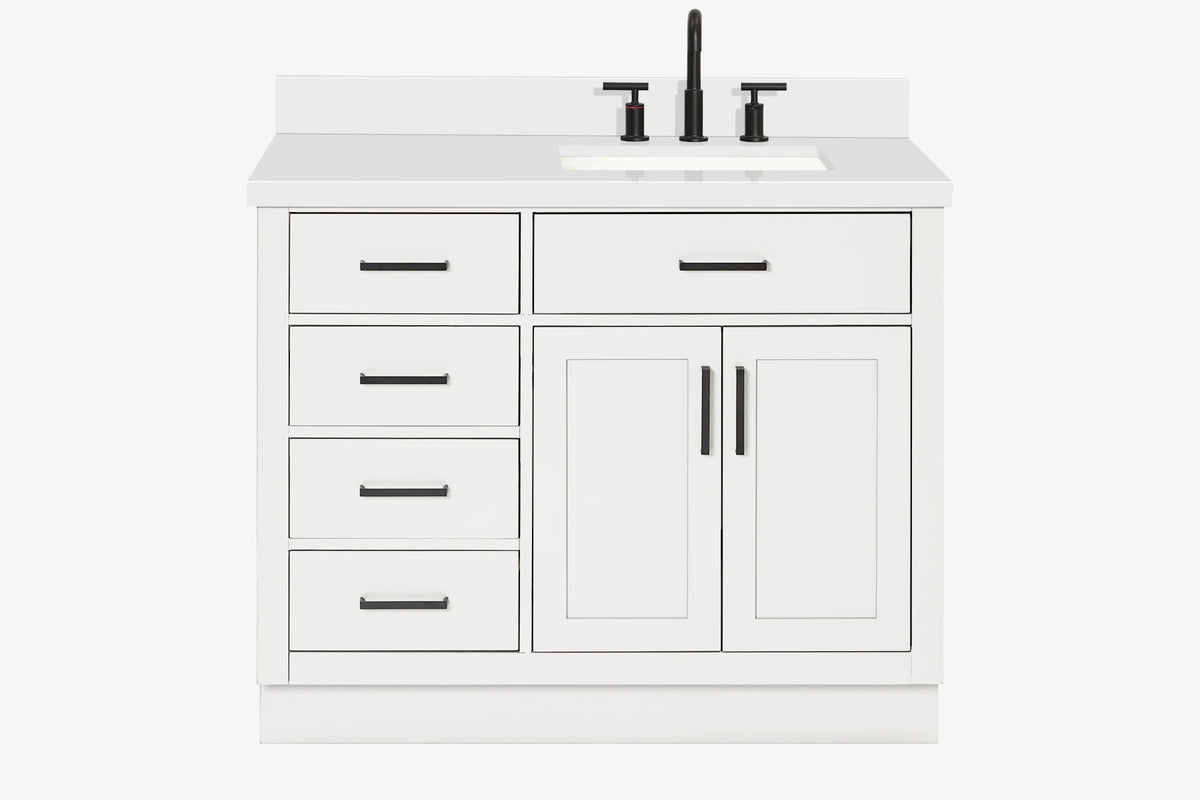 Ariel hepburn 43 in. right offset rectangle sink vanity with 0.75 in. carrara white countertop in white