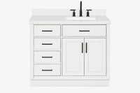 Ariel hepburn 43 in. right offset rectangle sink vanity with 0.75 in. carrara white countertop in white