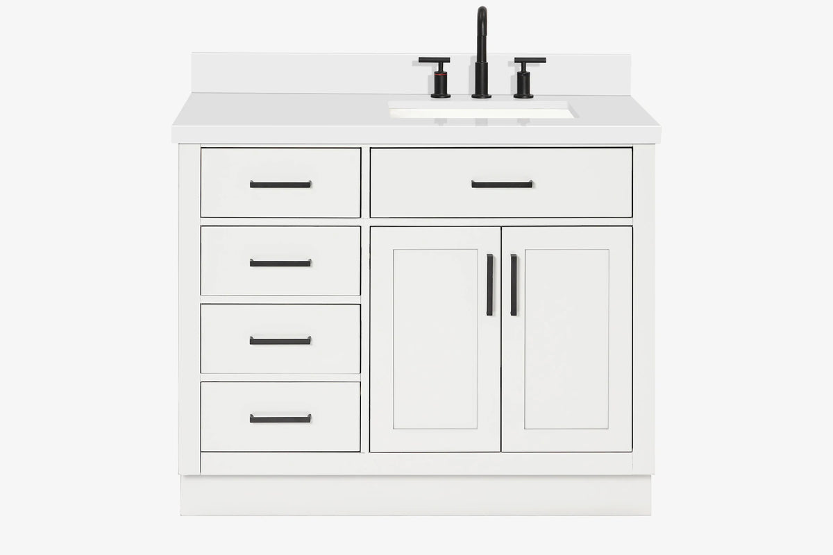 Ariel hepburn 42-43 in. right offset rectangle sink bathroom vanity with countertop 0.75-1.5 in edge