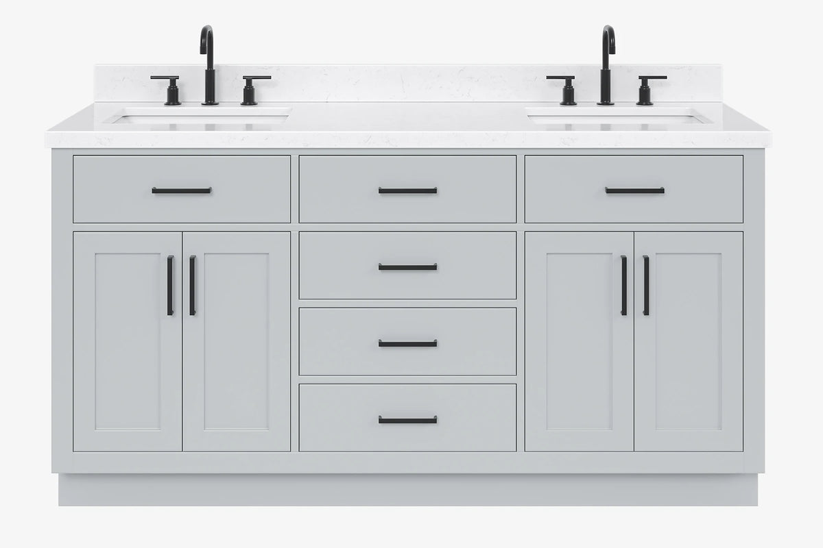 Ariel hepburn 66-67 inch double rectangle sink bathroom vanity with countertop 0.75-1.5 edge