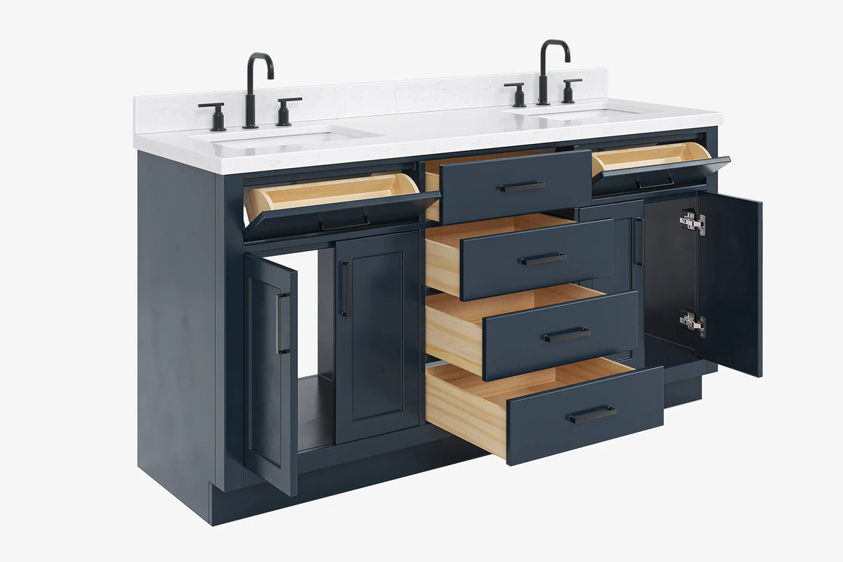 Ariel hepburn 66-67 inch double rectangle sink bathroom vanity with countertop 0.75-1.5 edge