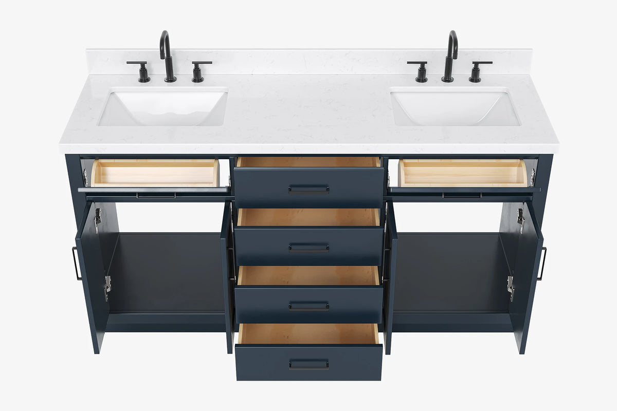 Ariel hepburn 66-67 inch double rectangle sink bathroom vanity with countertop 0.75-1.5 edge