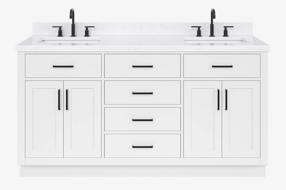 Ariel hepburn 66-67 inch double rectangle sink bathroom vanity with countertop 0.75-1.5 edge