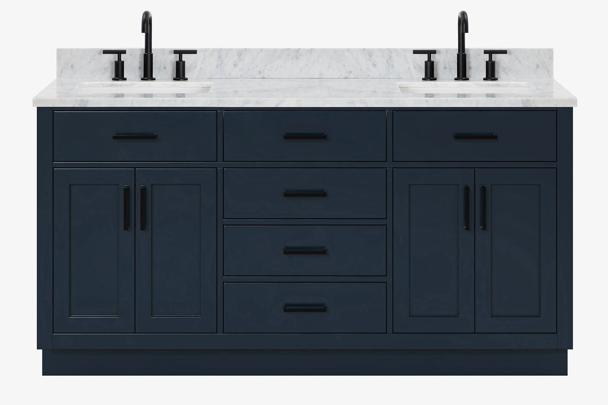 Ariel hepburn 66-67 inch double rectangle sink bathroom vanity with countertop 0.75-1.5 edge