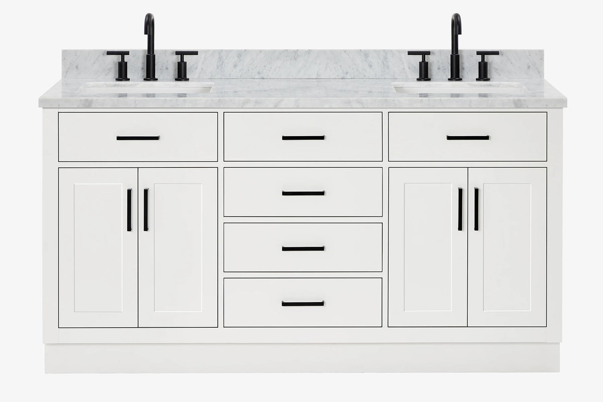 Ariel hepburn 66-67 inch double rectangle sink bathroom vanity with countertop 0.75-1.5 edge