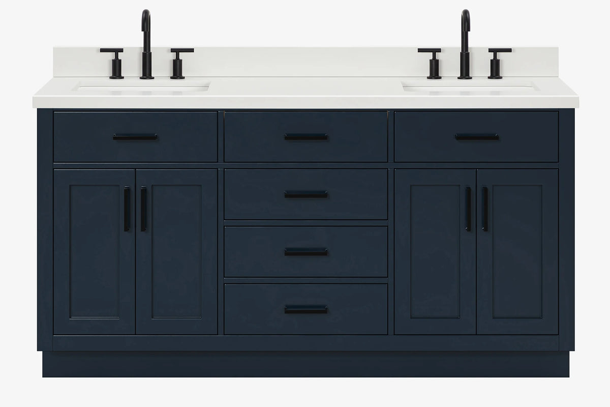 Ariel hepburn 66-67 inch double rectangle sink bathroom vanity with countertop 0.75-1.5 edge