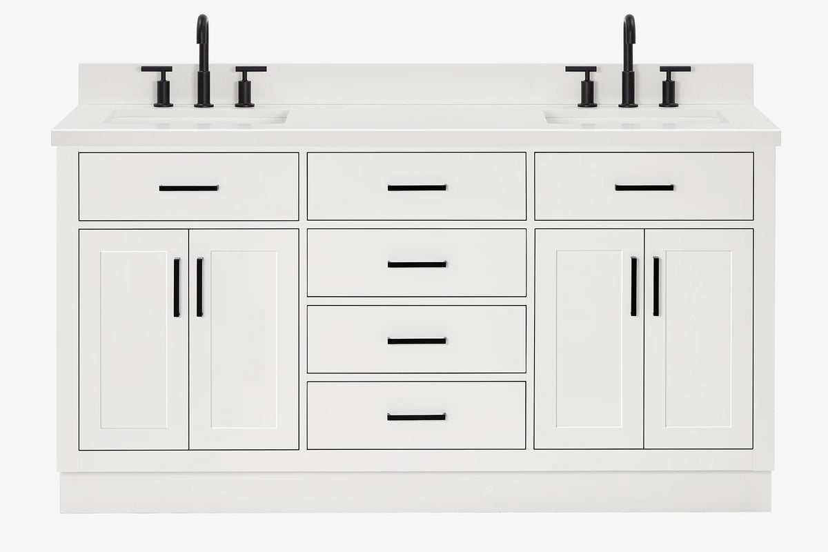Ariel hepburn 66-67 inch double rectangle sink bathroom vanity with countertop 0.75-1.5 edge