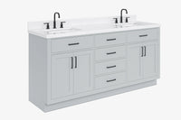 Ariel hepburn 72 in. double rectangle sink bathroom vanity with carrara white quartz countertop 1.5 edge in grey