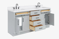 Ariel hepburn 72 in. double rectangle sink bathroom vanity with carrara white quartz countertop 1.5 edge in grey