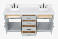 Ariel hepburn 72 in. double rectangle sink bathroom vanity with carrara white quartz countertop 1.5 edge in grey