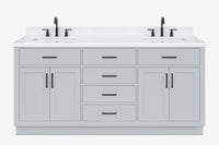 Ariel hepburn 72 in. double rectangle sink bathroom vanity with carrara white quartz countertop 1.5 edge in grey