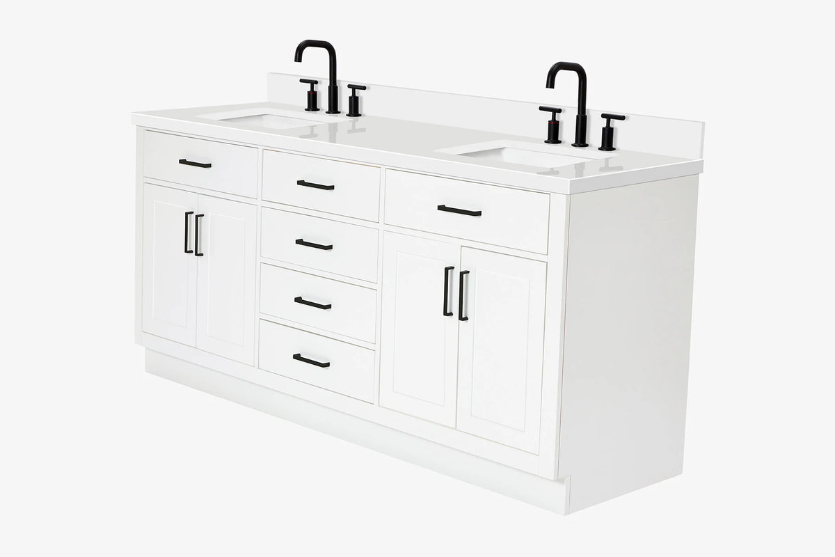 Ariel hepburn 73 in. double rectangle sink vanity with white quartz countertop in white